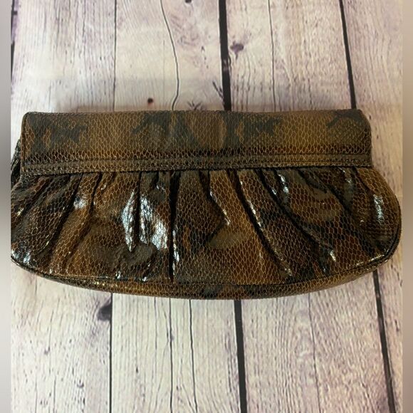 Sondra Roberts SR Squared Classic Minimalist Black Tan Python Clutch Purse - Picture 3 of 12